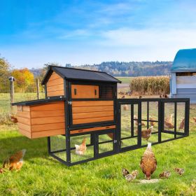 brown+black Wooden Chicken Coop, Large Outdoor Hen House with Run and Nesting Box Poultry Cage, Rabbit Hutch, Waterproof Anti-UV Panel for Backya