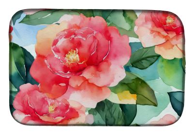 Alabama Camellia in Watercolor Dish Drying Mat Absorbent Dish Drying Mat Pad for Kitchen Counter Dish Drainer Mat for Countertop, 14 x 21", Multi