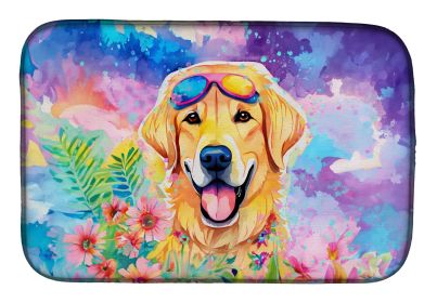 Yellow Labrador Hippie Dawg Dish Drying Mat Absorbent Dish Drying Mat Pad for Kitchen Counter Dish Drainer Mat for Countertop, 14 x 21", Multicol (Default: Default)